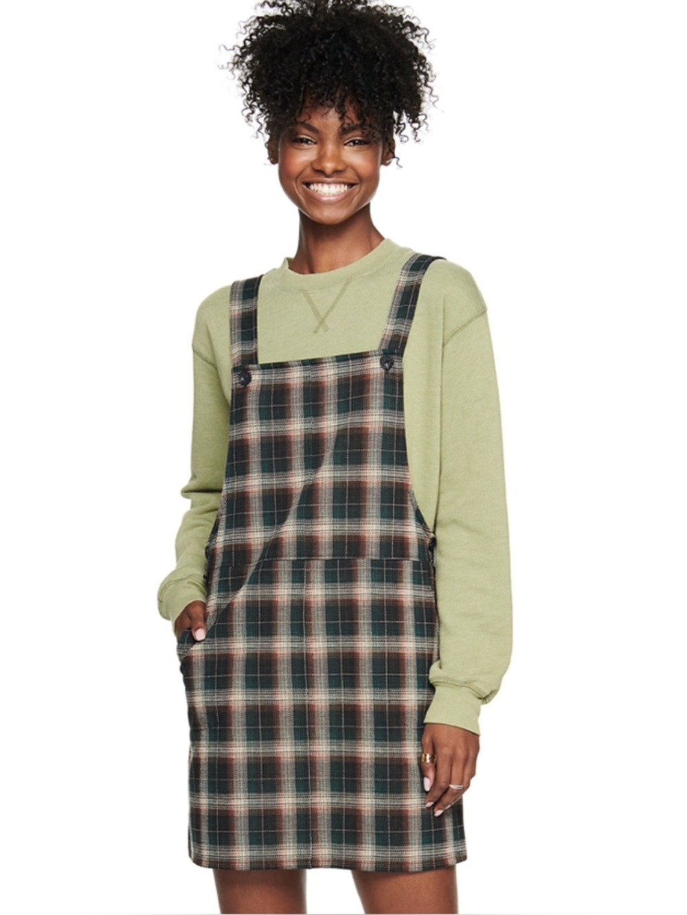 Juniors' SO® Button Strap Plaid Pinafore Dress